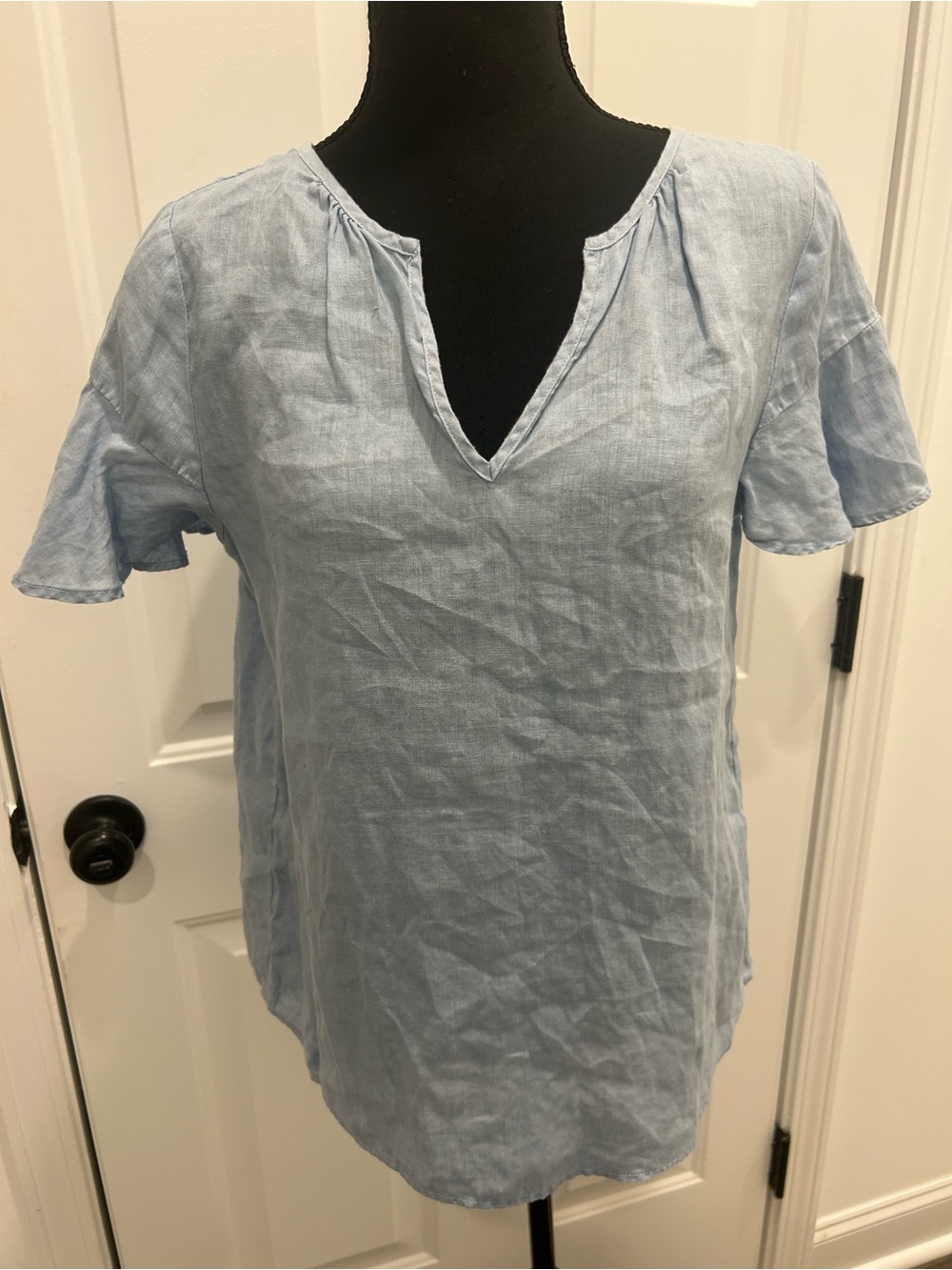 Catherine Malandrino 100% Linen Blue Short Sleeve Top Size M